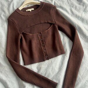 Chocolate Brown Et Clet Knit Cut out Sweater Top